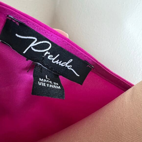 Prelude Blouse Large Womens Magenta Pink V-Neck Top Balloon Sleeve Ruffle Chic - Picture 7 of 8